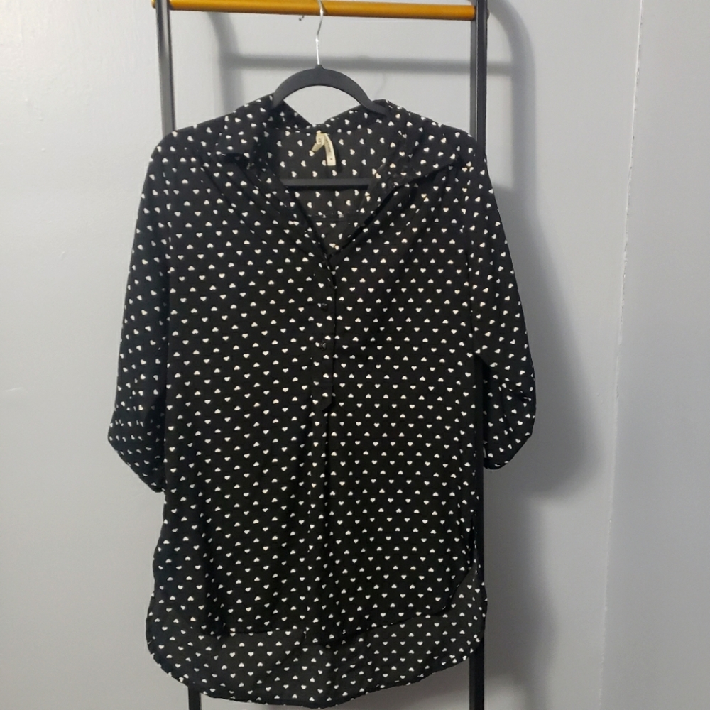 Truth heart print satin feel button up work shirt